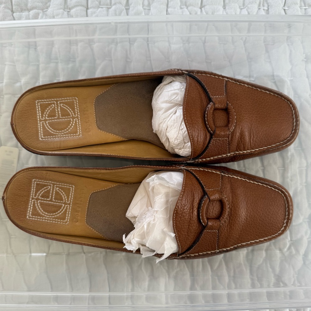 Cole Haan Brown Pebbled Leather Slides Mules Shoes Size 7B